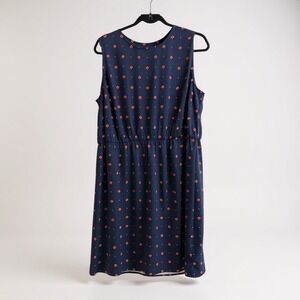 Sleeveless Navy Midi Dress With Red & White Diamond Print Button Closure Back El